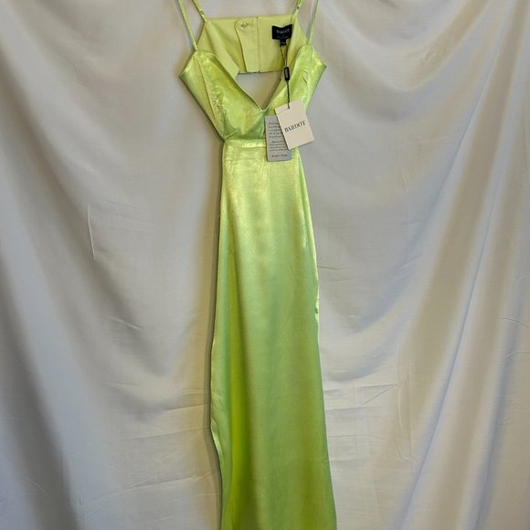 NWT Bardot Janella Cut Out Midi Dress in Lime Size XS Satin Front Slit Cocktail - Picture 3 of 3